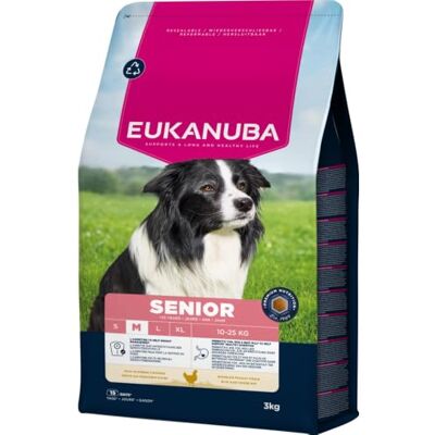 Eukanuba Senior Nourriture pour Chiens au Poulet Frais pour Races Moyennes, Nourriture sèche Premium pour Chiens âgés, 3 kg Eukanuba Senior Nourriture pour Chiens au Poulet Frais pour Races Moyennes, Nourriture sèche Premium pour Chiens âgés, 3 kg