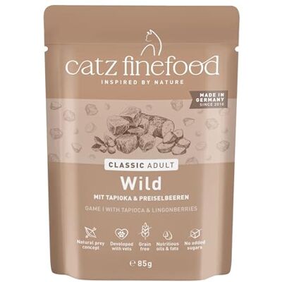 Catz finefood N° 9 Wild Nourriture fine pour chat humide, raffinée avec pommes de terre et canneberges, 16 sachets de 85 g Catz finefood N° 9 Wild Nourriture fine pour chat humide, raffinée avec pommes de terre et canneberges, 16 sachets de 85 g