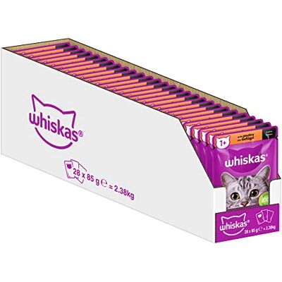 whiskas 1+ Nourriture pour chat à la volaille en sauce, 28 x 85 g (1 paquet) – Nourriture humide de qualité supérieure pour chats adultes en 28 sachets portions whiskas 1+ Nourriture pour chat à la volaille en sauce, 28 x 85 g (1 paquet) – Nourriture humide de qualité supérieure pour chats adultes en 28 sachets portions