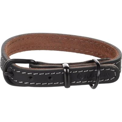 FLAMINGO Collier Montana Cuir Noir XS/S 24,5-30,5cm x 15mm avec Rivets et Boucle a Une Finition Brillante Noire FLAMINGO Collier Montana Cuir Noir XS/S 24,5-30,5cm x 15mm avec Rivets et Boucle a Une Finition Brillante Noire
