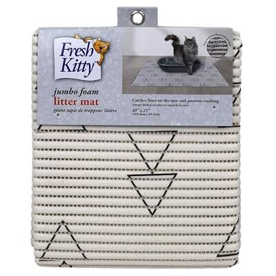 Fresh Kitty Durable XL Jumbo Tapis de litière en mousse – Sans phtalates et BPA, résistant à l'eau, piège la litière de la boîte, contrôle des éclaboussures, tapis facile à nettoyer – Triangles blancs Fresh Kitty Durable XL Jumbo Tapis de litière en mousse – Sans phtalates et BPA, résistant à l'eau, piège la litière de la boîte, contrôle des éclaboussures, tapis facile à nettoyer – Triangles blancs