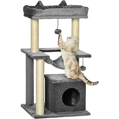 Pawhut Arbre à Chat avec griffoirs, Hauteur 90 cm, en Tissu Peluche, Tour de Jeux pour Chat, avec lit, Niche, hamac, Plateforme et 2 balles suspendues, Plusieurs Niveaux, Gris Pawhut Arbre à Chat avec griffoirs, Hauteur 90 cm, en Tissu Peluche, Tour de Jeux pour Chat, avec lit, Niche, hamac, Plateforme et 2 balles suspendues, Plusieurs Niveaux, Gris