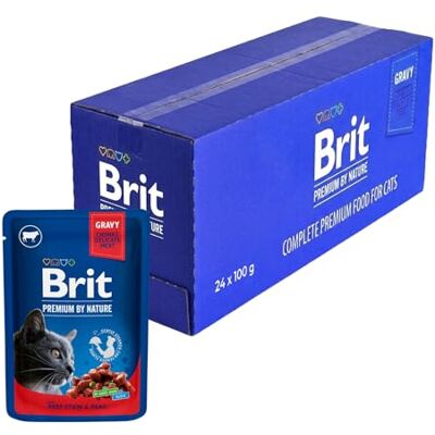 Brit Sachets de nourriture humide de qualité supérieure pour chats, goût bœuf en sauce, sans sucre ajouté, 24 x 100 g Brit Sachets de nourriture humide de qualité supérieure pour chats, goût bœuf en sauce, sans sucre ajouté, 24 x 100 g