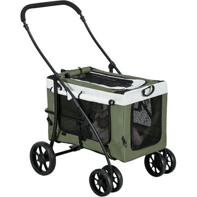 Pawhut Chariot 2 en 1 pliable chien et chat, 10 kg, vert foncé Pawhut Chariot 2 en 1 pliable chien et chat, 10 kg, vert foncé