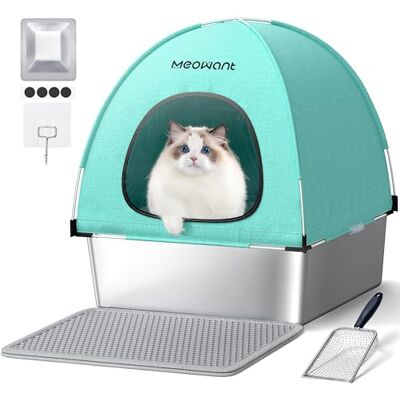 Meowant Bac à Litière pour Chat en Acier Inoxydable, XXL Bac à Litière avec Pelle, Type Fermé en Forme de U Toilette, Toilettes pour Chat Amovibles avec Housse en Tissu Oxford Meowant Bac à Litière pour Chat en Acier Inoxydable, XXL Bac à Litière avec Pelle, Type Fermé en Forme de U Toilette, Toilettes pour Chat Amovibles avec Housse en Tissu Oxford