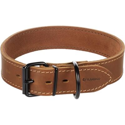 FLAMINGO Collier Montana Cuir Large Cognac XXL 53-63cm x 40mm avec Rivets et Boucle a Une Finition Brillante Noire FLAMINGO Collier Montana Cuir Large Cognac XXL 53-63cm x 40mm avec Rivets et Boucle a Une Finition Brillante Noire
