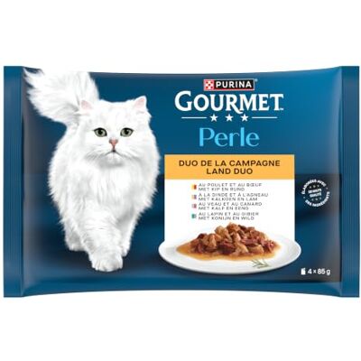 Gourmet PERLE DUO DE LA CAMPAGNE Adulte Chat Poulet-Bœuf, Dinde-Agneau, Veau-Canard, Lapin-Gibier En Sauce 4 x 85 g Lot de 12 Sachet fraicheur Gourmet PERLE DUO DE LA CAMPAGNE Adulte Chat Poulet-Bœuf, Dinde-Agneau, Veau-Canard, Lapin-Gibier En Sauce 4 x 85 g Lot de 12 Sachet fraicheur
