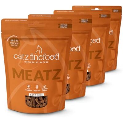 Catz finefood Meatz Friandises pour chat canard n° 7 – Bandes croustillantes de viande de canard grillées – Avec aloe vera pour la flore intestinale – Friandises pour chat sans sucre, sans céréales (4 Catz finefood Meatz Friandises pour chat canard n° 7 – Bandes croustillantes de viande de canard grillées – Avec aloe vera pour la flore intestinale – Friandises pour chat sans sucre, sans céréales (4