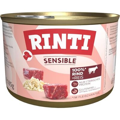 Rinti Nourriture pour chien sensible Bœuf et riz 185 g, lot de 12 (12 x 185 g) Rinti Nourriture pour chien sensible Bœuf et riz 185 g, lot de 12 (12 x 185 g)