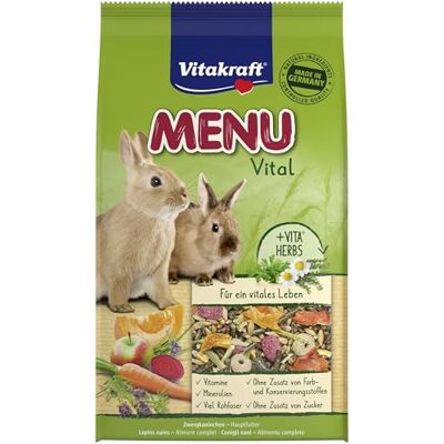 Vitakraft Menu Vital Aliment pour lapins nains, avec herbes et légumes, riche en fibres, sans sucre ajouté (1 x 1 kg) Vitakraft Menu Vital Aliment pour lapins nains, avec herbes et légumes, riche en fibres, sans sucre ajouté (1 x 1 kg)