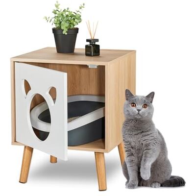 Relaxdays Armoire pour chat avec porte, H x l x P : 50 x 40 x 40 cm, bac à litière caché, espace de couchage, commode pour chat intérieur, naturel/blanc Relaxdays Armoire pour chat avec porte, H x l x P : 50 x 40 x 40 cm, bac à litière caché, espace de couchage, commode pour chat intérieur, naturel/blanc