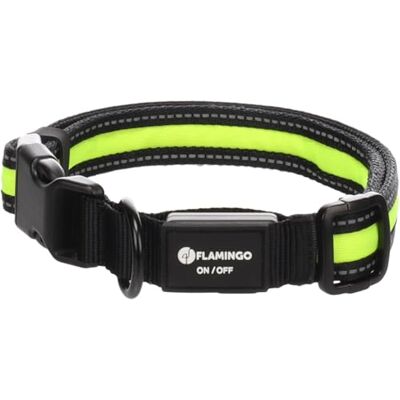 FLAMINGO Collier Flitzy Noir/jaune Taille L (42-63 cm) Fluo pour une visibilité dans l'obscurité Réglable et réfléchissant FLAMINGO Collier Flitzy Noir/jaune Taille L (42-63 cm) Fluo pour une visibilité dans l'obscurité Réglable et réfléchissant