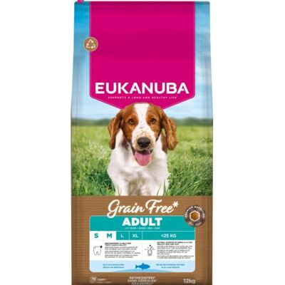 Eukanuba Nourriture pour chien sans céréales avec poisson pour les races de petite et moyenne taille, croquettes de qualité supérieure sans céréales pour chiens adultes, 12 kg Eukanuba Nourriture pour chien sans céréales avec poisson pour les races de petite et moyenne taille, croquettes de qualité supérieure sans céréales pour chiens adultes, 12 kg