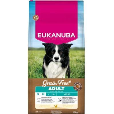 Eukanuba Nourriture pour chien sans céréales avec poulet frais pour petites et moyennes races Nourriture sèche de qualité supérieure sans céréales pour chiens adultes 12 kg Eukanuba Nourriture pour chien sans céréales avec poulet frais pour petites et moyennes races Nourriture sèche de qualité supérieure sans céréales pour chiens adultes 12 kg