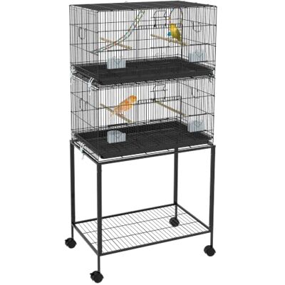 Pawhut Cage à Oiseaux sur Pied volière Double Acier 77 x 46 x 164 cm Noir Plateau Amovible, Perchoirs, Mangeoires, Étagère, Poignée, Roulettes Pawhut Cage à Oiseaux sur Pied volière Double Acier 77 x 46 x 164 cm Noir Plateau Amovible, Perchoirs, Mangeoires, Étagère, Poignée, Roulettes