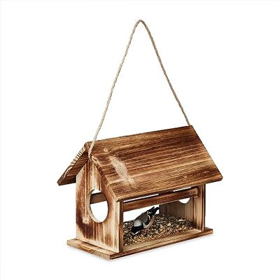 Relaxdays Mangeoire en bois à suspendre pour oiseaux sauvages, 24 x 30 x 21 cm, marron Relaxdays Mangeoire en bois à suspendre pour oiseaux sauvages, 24 x 30 x 21 cm, marron