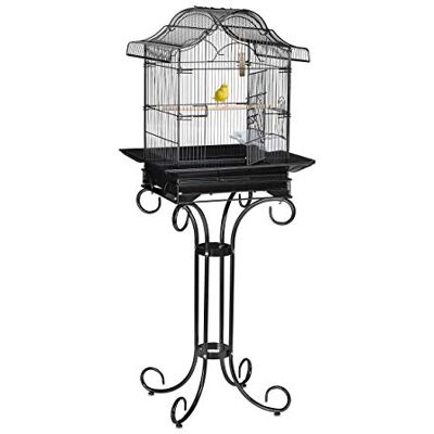 Relaxdays Cage à oiseaux, avec support, métal, pour perruches, avec perchoir & mangeoires, 146,5 x 55 x 50 cm, noir Relaxdays Cage à oiseaux, avec support, métal, pour perruches, avec perchoir & mangeoires, 146,5 x 55 x 50 cm, noir