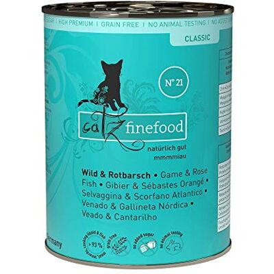 Catz finefood N° 21 Nourriture pour chat sauvage et sébaste Mouillé avec pommes de terre et myrtille 6 boîtes de 400 g Catz finefood N° 21 Nourriture pour chat sauvage et sébaste Mouillé avec pommes de terre et myrtille 6 boîtes de 400 g