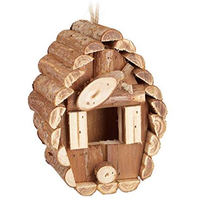 Relaxdays mini maison d’oiseau, à suspendre, bois non traité, 24,5x11x8cm balcon, terrasse, nid décoratif de jardin Relaxdays mini maison d’oiseau, à suspendre, bois non traité, 24,5x11x8cm balcon, terrasse, nid décoratif de jardin