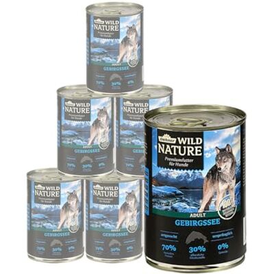 Dehner Wild Nature Lot de 6 boîtes de 400 g de nourriture humide pour chiens adultes, saumon/poulet, sans céréales, sans sucre, pour chiens adultes, lac de montagne, 2,4 kg Dehner Wild Nature Lot de 6 boîtes de 400 g de nourriture humide pour chiens adultes, saumon/poulet, sans céréales, sans sucre, pour chiens adultes, lac de montagne, 2,4 kg