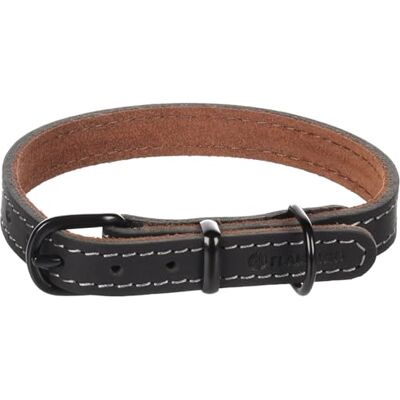 FLAMINGO Collier Montana Cuir Noir S 29,5-35,5cm x 15mm avec Rivets et Boucle a Une Finition Brillante Noire FLAMINGO Collier Montana Cuir Noir S 29,5-35,5cm x 15mm avec Rivets et Boucle a Une Finition Brillante Noire