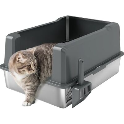 Pawhut Bac à litière pour Chat XXL en Acier Inoxydable, 85L Grande capacité, Maison de Toilette pour Chat Semi-fermée, avec Pelle et Patins antidérapants, Facile à Nettoyer, 71 x 50,8 x 35,5 cm, Gris Pawhut Bac à litière pour Chat XXL en Acier Inoxydable, 85L Grande capacité, Maison de Toilette pour Chat Semi-fermée, avec Pelle et Patins antidérapants, Facile à Nettoyer, 71 x 50,8 x 35,5 cm, Gris