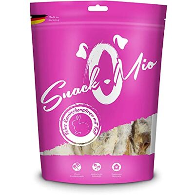 SNACKOMIO Premium Friandise pour chien, oreilles de lapin fines avec peau, sans céréales, 1 x 225 g SNACKOMIO Premium Friandise pour chien, oreilles de lapin fines avec peau, sans céréales, 1 x 225 g