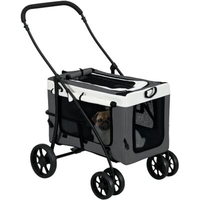 Pawhut Poussette 2 en 1 pour chien avec panier amovible, 2 laisses de sécurité, pliable, pour chiens de petite et miniature, Oxford, gris Pawhut Poussette 2 en 1 pour chien avec panier amovible, 2 laisses de sécurité, pliable, pour chiens de petite et miniature, Oxford, gris