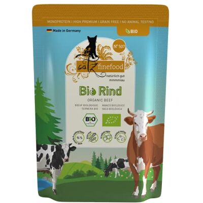 Catz finefood Organic Bio Nourriture pour chat au bœuf – Nourriture humide monoprotéine de qualité bio pour chats – Alimentation adaptée aux espèces avec 94% de viande – Fabriqué en Allemagne (6 x 85 Catz finefood Organic Bio Nourriture pour chat au bœuf – Nourriture humide monoprotéine de qualité bio pour chats – Alimentation adaptée aux espèces avec 94% de viande – Fabriqué en Allemagne (6 x 85