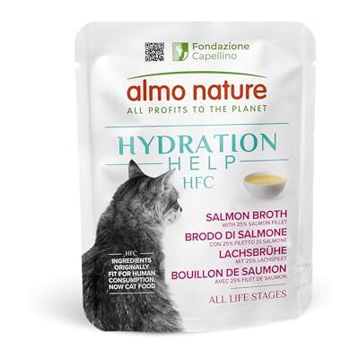 almo nature HFC Hydration Help Aliment Humide pour Chat Bouillon au Saumon Human-Grade, Sans Gluten, Monoprotéine 50g, Lot de 24 almo nature HFC Hydration Help Aliment Humide pour Chat Bouillon au Saumon Human-Grade, Sans Gluten, Monoprotéine 50g, Lot de 24