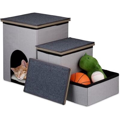 Relaxdays Escalier pour chien 3 marches avec grotte et espace de rangement pour chiens et chats H x l x P : 41,5 x 72 x 33 cm, pliable, gris Relaxdays Escalier pour chien 3 marches avec grotte et espace de rangement pour chiens et chats H x l x P : 41,5 x 72 x 33 cm, pliable, gris