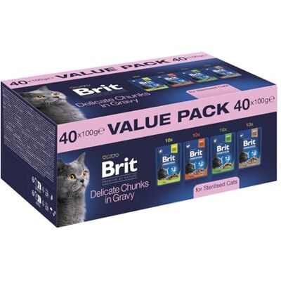 Brit Lot économique de nourriture humide de qualité supérieure pour chats, poulet, agneau, foie et saumon en sauce, sans colorants ni conservateurs, 40 x 100 g Brit Lot économique de nourriture humide de qualité supérieure pour chats, poulet, agneau, foie et saumon en sauce, sans colorants ni conservateurs, 40 x 100 g