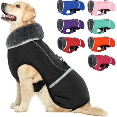 QBLEEV Manteau chaud réfléchissant pour chien, manteau d'hiver imperméable à col roulé pour chien par temps froid, doublure en polaire épaisse pour chien, vêtement pour animal de compagnie, vêtement QBLEEV Manteau chaud réfléchissant pour chien, manteau d'hiver imperméable à col roulé pour chien par temps froid, doublure en polaire épaisse pour chien, vêtement pour animal de compagnie, vêtement