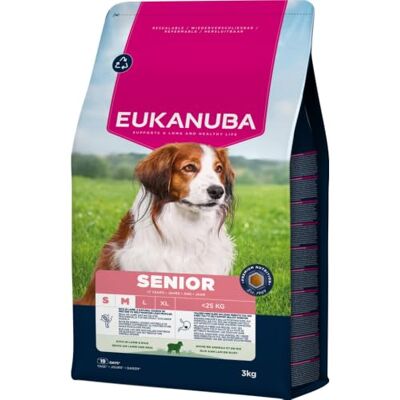 Eukanuba Senior Aliments secs pour chiens avec agneau et riz pour petites et moyennes races, aliments secs de qualité supérieure pour chiens âgés, 3 kg Eukanuba Senior Aliments secs pour chiens avec agneau et riz pour petites et moyennes races, aliments secs de qualité supérieure pour chiens âgés, 3 kg