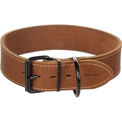 FLAMINGO Collier Montana Cuir Large Cognac XXXL 58-68cm x 50mm avec Rivets et Boucle a Une Finition Brillante Noire FLAMINGO Collier Montana Cuir Large Cognac XXXL 58-68cm x 50mm avec Rivets et Boucle a Une Finition Brillante Noire