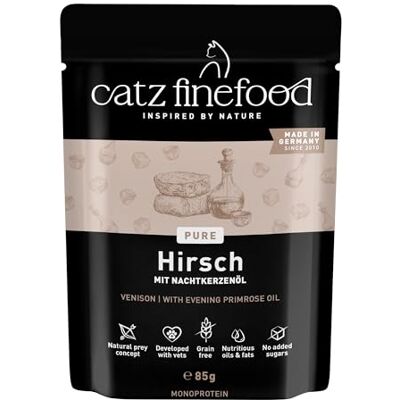 Catz finefood Purrrr Hirsch Nourriture humide pour chat Monoprotéine n° 121 Pour chats sensibles à la nutrition 70% de viande 16 sachets de 85 g Catz finefood Purrrr Hirsch Nourriture humide pour chat Monoprotéine n° 121 Pour chats sensibles à la nutrition 70% de viande 16 sachets de 85 g
