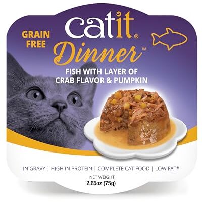 Catit Fisch Diner Nourriture humide pour chat de qualité supérieure, sans céréales, riche en protéines, avec arôme de crabe et citrouille, complément alimentaire, 1 paquet, 80 g Catit Fisch Diner Nourriture humide pour chat de qualité supérieure, sans céréales, riche en protéines, avec arôme de crabe et citrouille, complément alimentaire, 1 paquet, 80 g