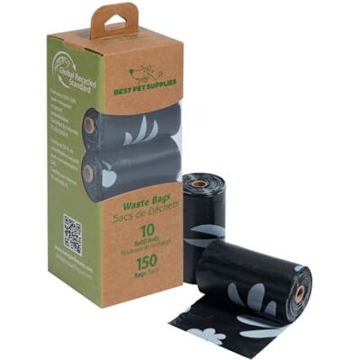 Best Pet Supplies Sacs à déjections canines pour chiens, 50% de contenu recyclé post-consommation en rouleaux, s'adapte à tous les supports de sacs à déjections canines pour laisses – Noir, 150 Best Pet Supplies Sacs à déjections canines pour chiens, 50% de contenu recyclé post-consommation en rouleaux, s'adapte à tous les supports de sacs à déjections canines pour laisses – Noir, 150
