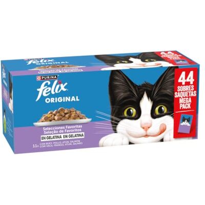 Felix Purina Lot de 44 sachets de gélatine pour chat adulte Assortiment de poissons 85 g Felix Purina Lot de 44 sachets de gélatine pour chat adulte Assortiment de poissons 85 g