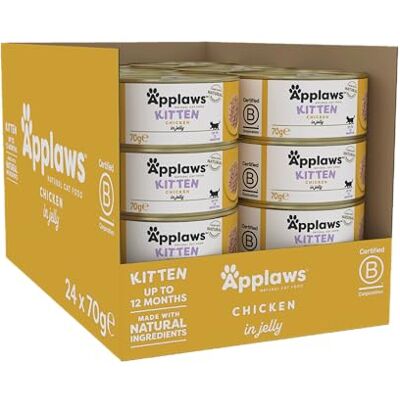Applaws Nourriture naturelle pour chat Nourriture humide pour poulet dans une boîte de bouillon 70 g (lot de 24) (l'emballage peut varier) Applaws Nourriture naturelle pour chat Nourriture humide pour poulet dans une boîte de bouillon 70 g (lot de 24) (l'emballage peut varier)