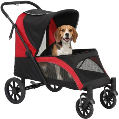 Pawhut Poussette chien pliable pour chiens moyens 25 kg 4 roues Noir Poussette animal, poussette chiot, grandes roues, cadre amortisseur, laisses sécurité, freins Pawhut Poussette chien pliable pour chiens moyens 25 kg 4 roues Noir Poussette animal, poussette chiot, grandes roues, cadre amortisseur, laisses sécurité, freins