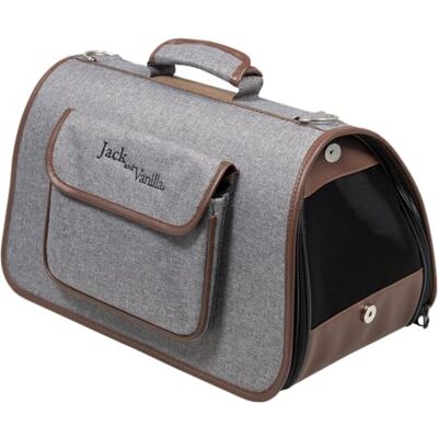 JACK AND VANILLA , Transporteur élégant pour Animaux, Gris et Brun, en matériaux durables, sécurisé et Confortable, Dimensions 43x25x25cm, pour Toutes Races, Modèle Bizou JACK AND VANILLA , Transporteur élégant pour Animaux, Gris et Brun, en matériaux durables, sécurisé et Confortable, Dimensions 43x25x25cm, pour Toutes Races, Modèle Bizou