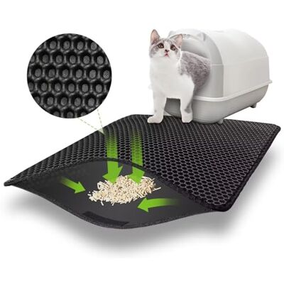 MOSUO Tapis de litière pour chat, 60 x 45 cm, imperméable, double couche, tapis pour litière, chat, grands trous, tapis de chat, litière, sous-bol pour chats MOSUO Tapis de litière pour chat, 60 x 45 cm, imperméable, double couche, tapis pour litière, chat, grands trous, tapis de chat, litière, sous-bol pour chats