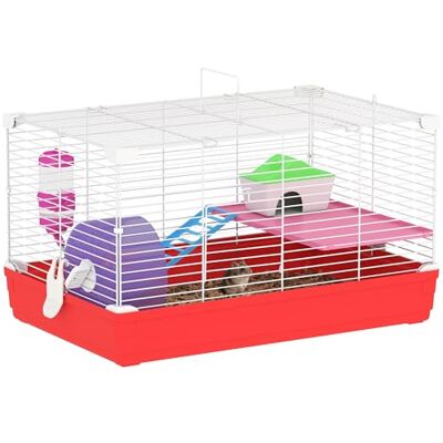 Pawhut Cage Hamster Cage Rongeur 2 Niveaux 47 x 30 x 27 cm Rouge Blanc Pawhut Cage Hamster Cage Rongeur 2 Niveaux 47 x 30 x 27 cm Rouge Blanc
