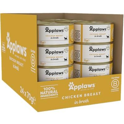 Applaws Nourriture Naturelle Premium Humide pour Chats, Poulet en Bouillon, Boîte de 70 g (Pack de 24 x 70 g) Applaws Nourriture Naturelle Premium Humide pour Chats, Poulet en Bouillon, Boîte de 70 g (Pack de 24 x 70 g)