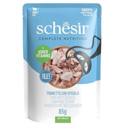 Schesir , Thon avec bord en gelée, nourriture humide complète pour chats, en sachet, 100% ingrédients naturels, sans cruauté, 12 x 85 g Schesir , Thon avec bord en gelée, nourriture humide complète pour chats, en sachet, 100% ingrédients naturels, sans cruauté, 12 x 85 g