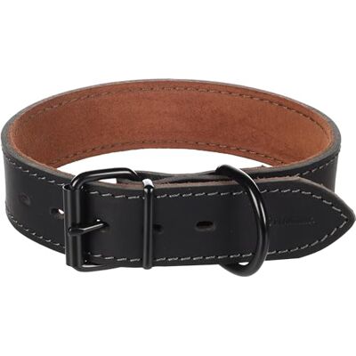 FLAMINGO Collier Montana Cuir Large Noir M/L 39,5-49,5cm x 35mm avec Rivets et Boucle a Une Finition Brillante Noire FLAMINGO Collier Montana Cuir Large Noir M/L 39,5-49,5cm x 35mm avec Rivets et Boucle a Une Finition Brillante Noire
