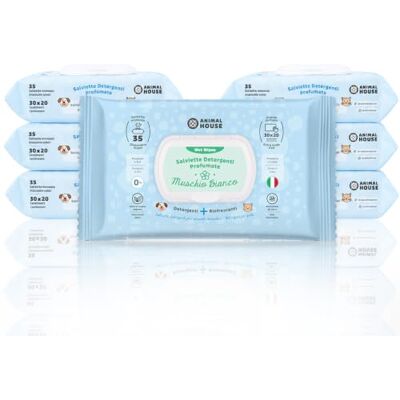 Animal House Lingettes au Musc Blanc 350 unités pour Chiens et Chats, Lingettes Nettoyantes Parfumées, Humides et Rafraîchissantes, Hypoallergéniques, Fibres d’Origine Végétale, Fabriquées en Italie Animal House Lingettes au Musc Blanc 350 unités pour Chiens et Chats, Lingettes Nettoyantes Parfumées, Humides et Rafraîchissantes, Hypoallergéniques, Fibres d’Origine Végétale, Fabriquées en Italie