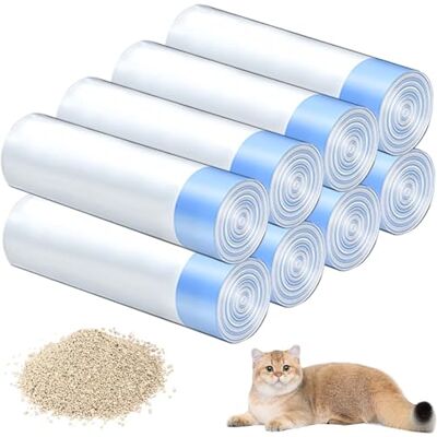 GAOUTO Lot de 8 rouleaux de sacs à litière pour chat, 160 sacs poubelle avec cordons de serrage, durables et indéchirables, pour litière autonettoyante pour chat, chien, litière pour chat GAOUTO Lot de 8 rouleaux de sacs à litière pour chat, 160 sacs poubelle avec cordons de serrage, durables et indéchirables, pour litière autonettoyante pour chat, chien, litière pour chat