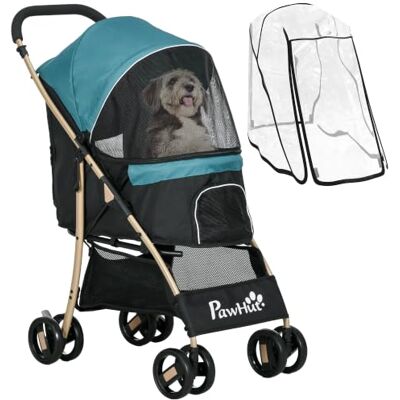 Pawhut Poussette pour animal domestique, poussette pour chiens et chats de petite taille, poussette pour chien et chat avec housse de pluie, panier de rangement, laisses de sécurité, coussin, vert Pawhut Poussette pour animal domestique, poussette pour chiens et chats de petite taille, poussette pour chien et chat avec housse de pluie, panier de rangement, laisses de sécurité, coussin, vert